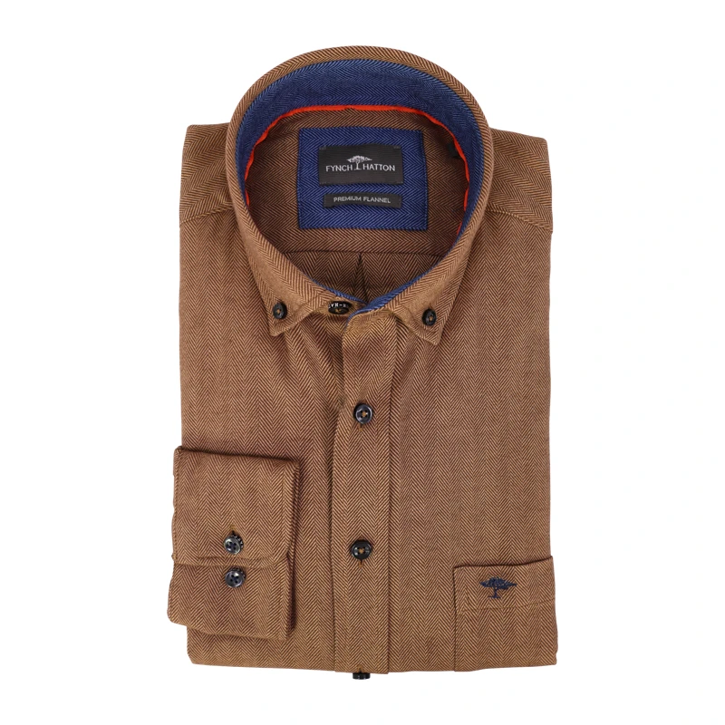 Fynch Hatton Overhemd Twill Flanel | Brons | www.pietkoopmans.nl