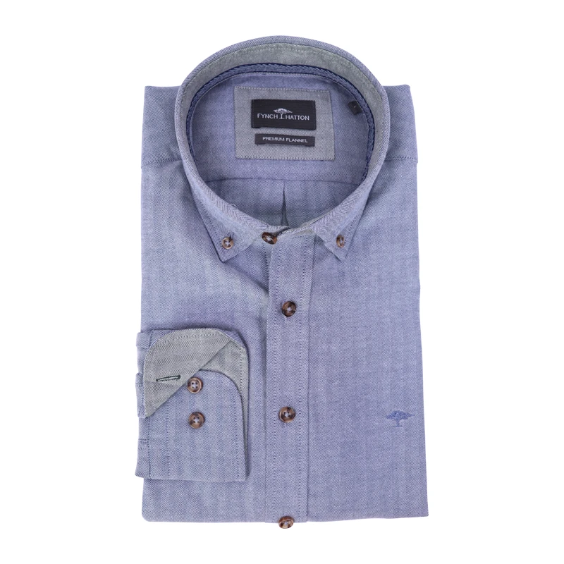 Fynch Hatton Shirt Premium Flanel | Blauw | www.pietkoopmans.nl