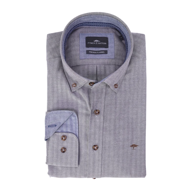 Fynch Hatton Shirt Premium Flanel | Bruin | www.pietkoopmans.nl