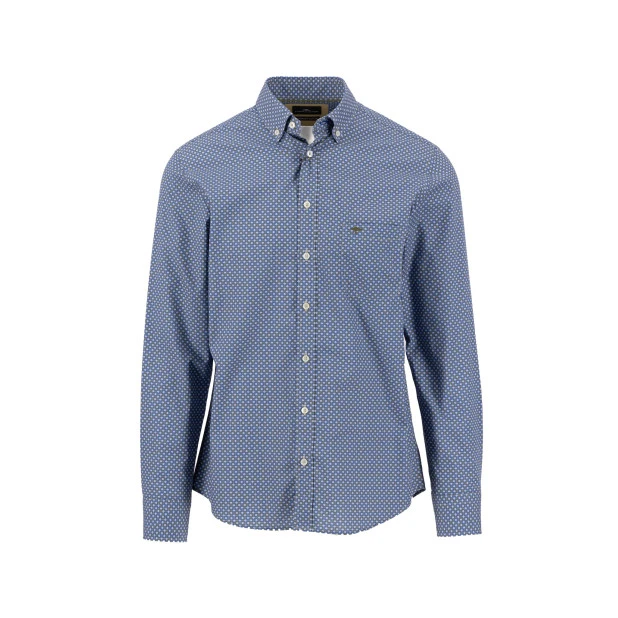 Fynch Hatton Overhemd | Blauw met Subtiele Print | www.pietkoopmans.nl