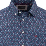 Fynch-Hatton Heren Overhemd | Blauw met Rode Print | www.pietkoopmans.nl