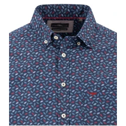 Fynch-Hatton Heren Overhemd | Blauw met Rode Print