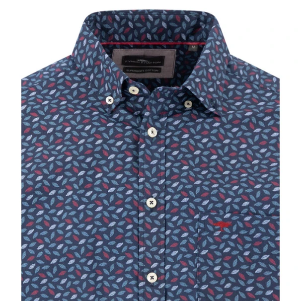 Fynch-Hatton Heren Overhemd | Blauw met Rode Print | www.pietkoopmans.nl
