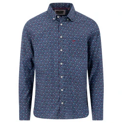 Fynch-Hatton Heren Overhemd | Blauw met Rode Print