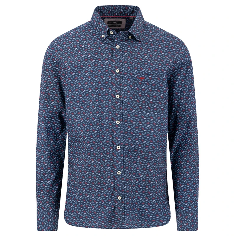 Fynch-Hatton Heren Overhemd | Blauw met Rode Print | www.pietkoopmans.nl