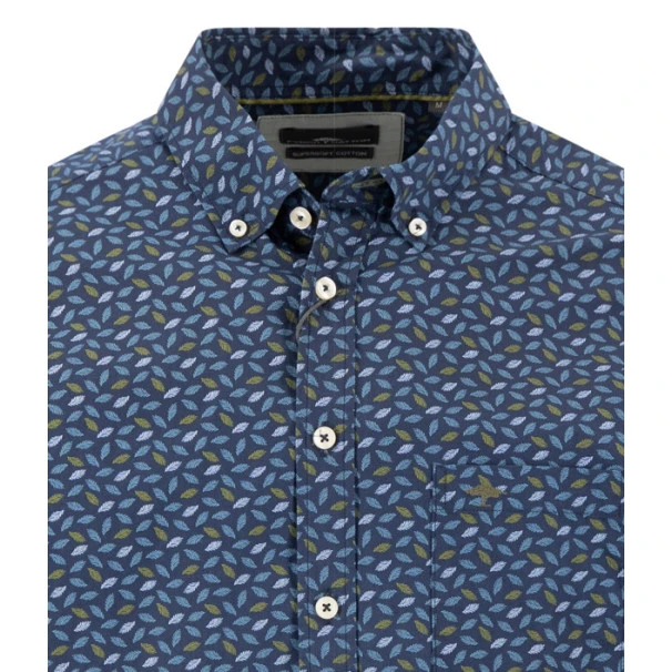 Fynch-Hatton Heren Overhemd | Blauw met Groene Print | www.pietkoopmans.nl