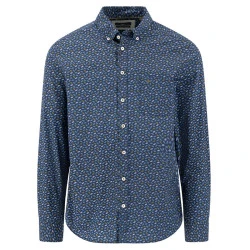 Fynch-Hatton Heren Overhemd | Blauw met Groene Print
