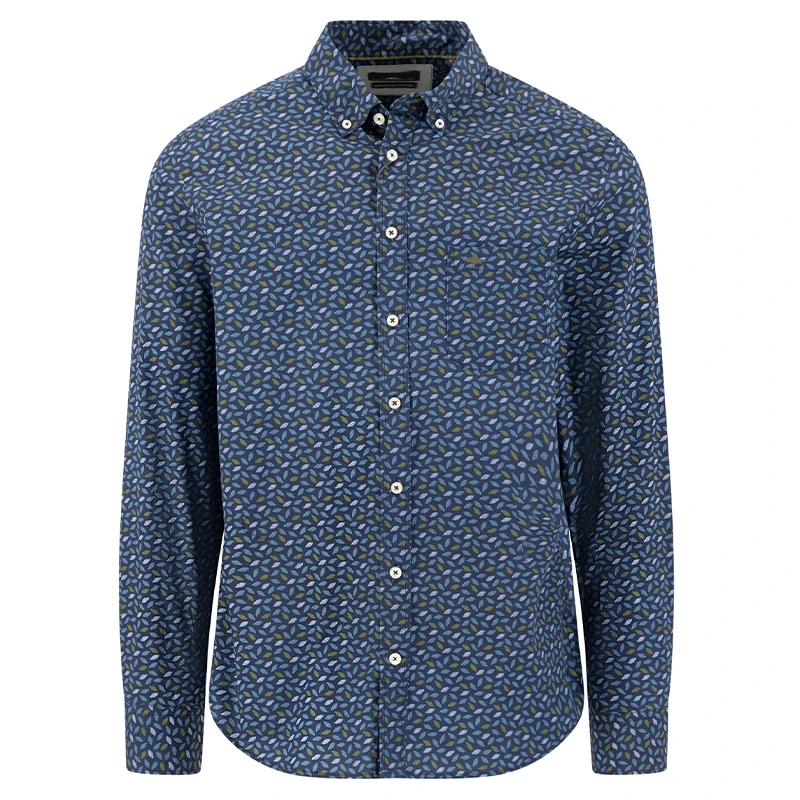Fynch-Hatton Heren Overhemd | Blauw met Groene Print | www.pietkoopmans.nl