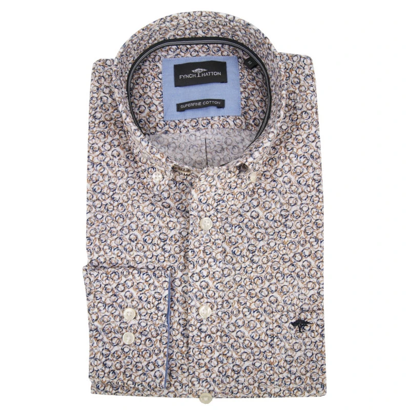 Fynch Hatton Overhemd | Camel Marine Print | www.pietkoopmans.nl