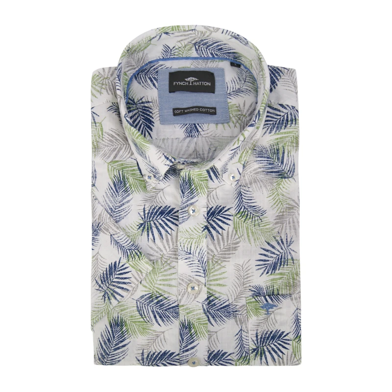 Fynch-Hatton Overhemd Korte Mouw | Palm Print | www.pietkoopmans.nl
