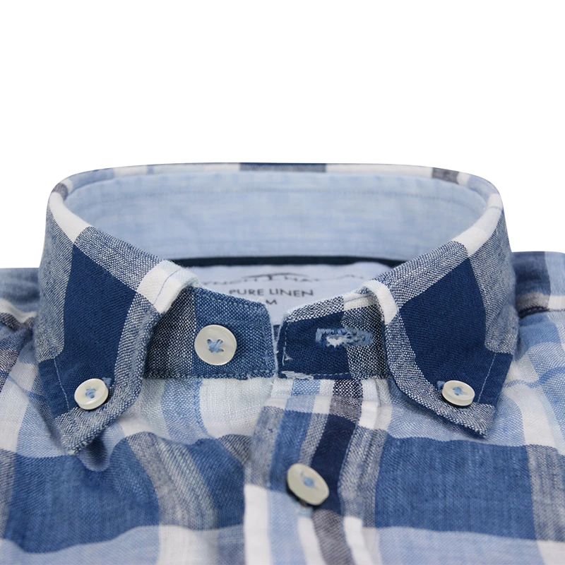 Fynch-Hatton Linnen Shirt | Blauw Geruit | www.pietkoopmans.nl