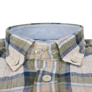 Fynch-Hatton Linnen Shirt | Khaki Geruit