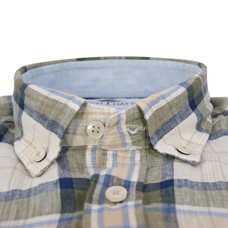 Fynch-Hatton Linnen Shirt | Khaki Geruit | www.pietkoopmans.nl