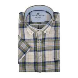 Fynch-Hatton Linnen Shirt | Khaki Geruit