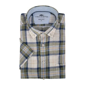 Fynch-Hatton Linnen Shirt | Khaki Geruit