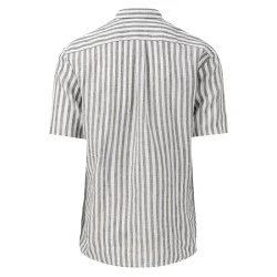 Fynch-Hatton Linnen Shirt Korte Mouw | Olijf Wit Gestreept