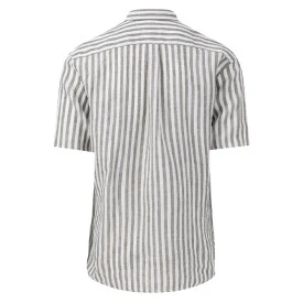 Fynch-Hatton Linnen Shirt Korte Mouw | Olijf Wit Gestreept