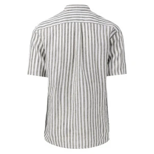 Fynch-Hatton Linnen Shirt Korte Mouw | Olijf Wit Gestreept