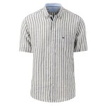 Fynch-Hatton Linnen Shirt Korte Mouw | Olijf Wit Gestreept | www.pietkoopmans.nl