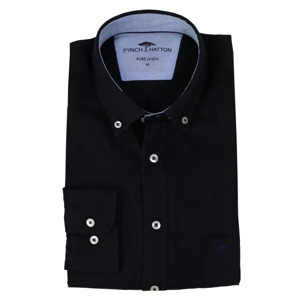 Fynch-Hatton Shirt | Linnen Zwart | www.pietkoopmans.nl