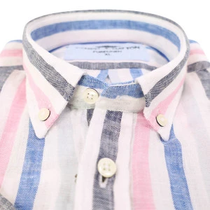 Fynch-Hatton Linnen Shirt Korte Mouw | Rose Gestreept