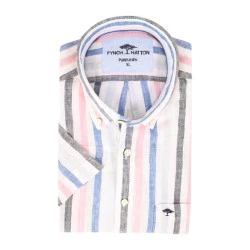 Fynch-Hatton Linnen Shirt Korte Mouw | Rose Gestreept