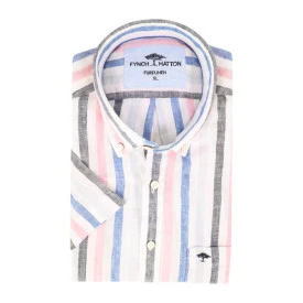 Fynch-Hatton Linnen Shirt Korte Mouw | Rose Gestreept