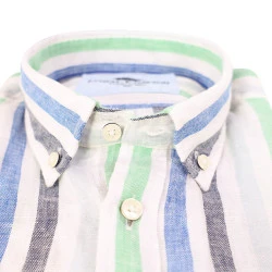 Fynch-Hatton Linnen Shirt Korte Mouw | Groen Gestreept
