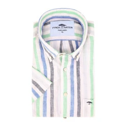 Fynch-Hatton Linnen Shirt Korte Mouw | Groen Gestreept