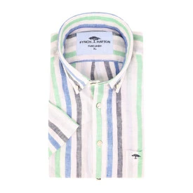 Fynch-Hatton Linnen Shirt Korte Mouw | Groen Gestreept