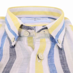 Fynch-Hatton Linnen Shirt Korte Mouw | Geel Gestreept