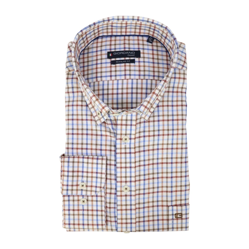 Giordano Soft Flanel Overhemd | Brique Geruit | www.pietkoopmans.nl