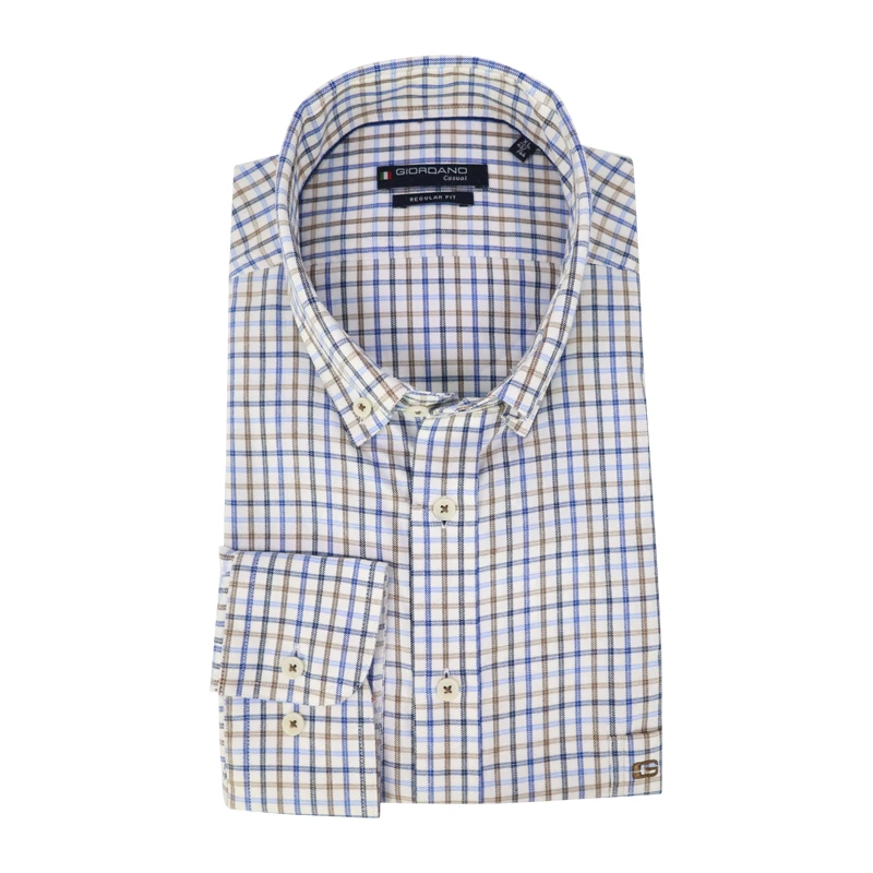 Giordano Soft Flanel Overhemd | Blauw Geruit | www.pietkoopmans.nl