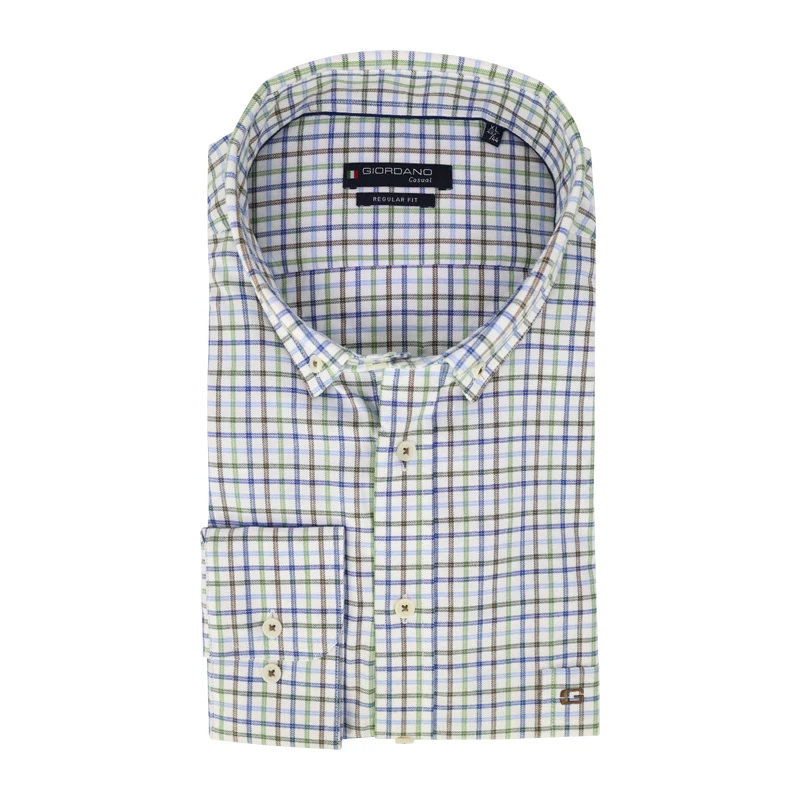 Giordano Soft Flanel Overhemd | Groen Geruit | www.pietkoopmans.nl