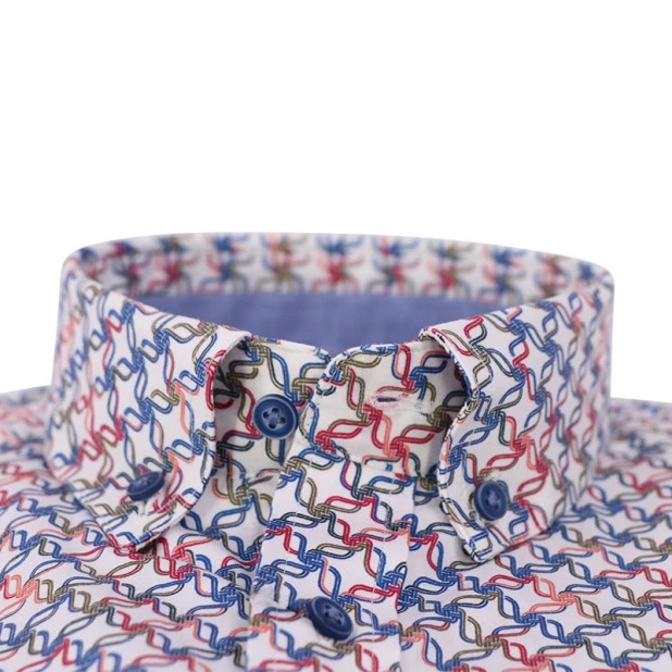 Giordano Stretch Shirt | Framboos Blauw Print | www.pietkoopmans.nl
