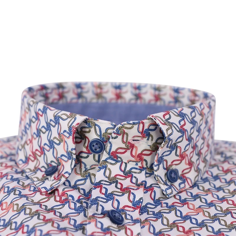 Giordano Stretch Shirt | Framboos Blauw Print | www.pietkoopmans.nl
