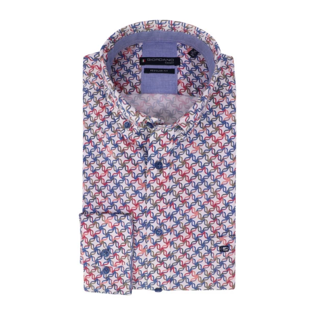 Giordano Stretch Shirt | Framboos Blauw Print | www.pietkoopmans.nl