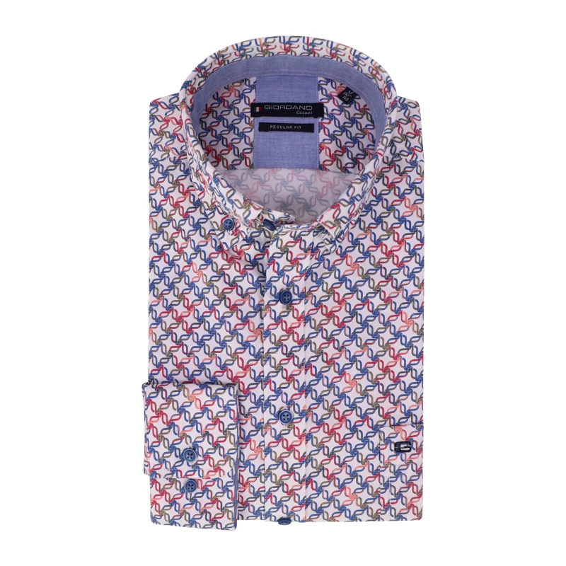 Giordano Stretch Shirt | Framboos Blauw Print | www.pietkoopmans.nl