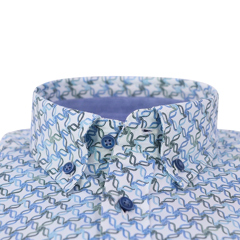 Giordano Stretch Shirt | Groen Blauw Print | www.pietkoopmans.nl