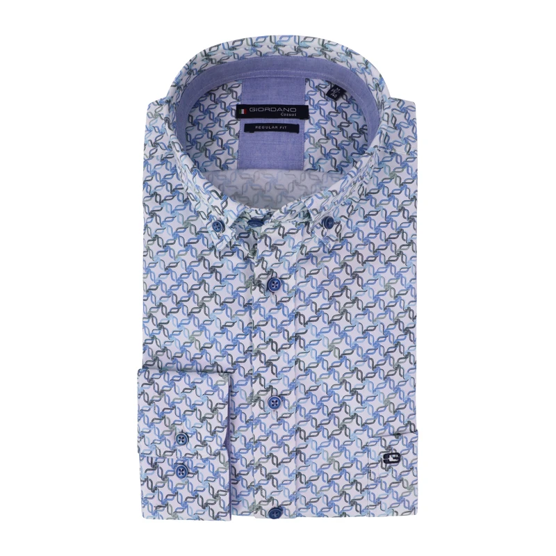 Giordano Stretch Shirt | Groen Blauw Print | www.pietkoopmans.nl