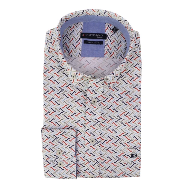 Giordano Stretch Shirt | Rood Khaki Print | www.pietkoopmans.nl