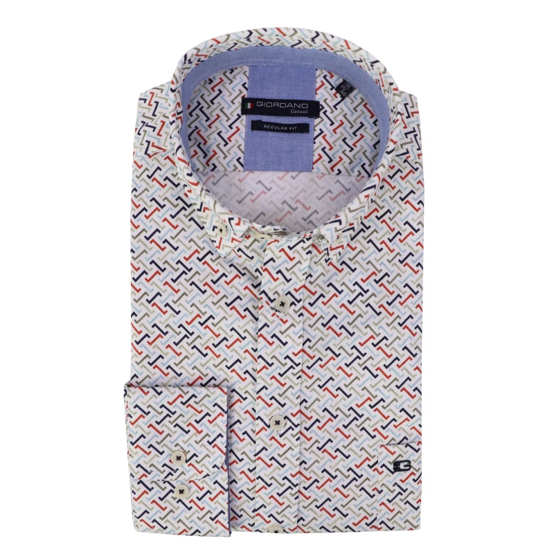 Giordano Stretch Shirt | Rood Khaki Print | www.pietkoopmans.nl