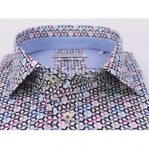 Giordano Stretch Shirt | Magenta Blauw Print