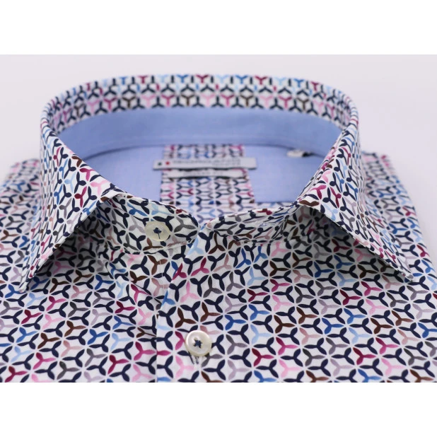 Giordano Stretch Shirt | Magenta Blauw Print | www.pietkoopmans.nl