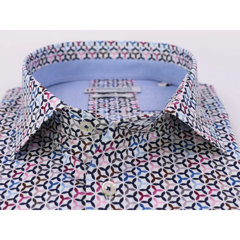 Giordano Stretch Shirt | Magenta Blauw Print | www.pietkoopmans.nl