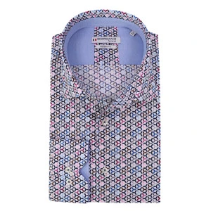 Giordano Stretch Shirt | Magenta Blauw Print