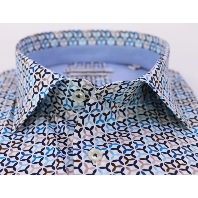 Giordano Stretch Shirt | Aqua Blauw Print | www.pietkoopmans.nl