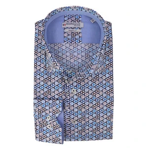 Giordano Stretch Shirt | Aqua Blauw Print