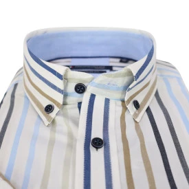 Giordano Overhemd Korte Mouw | Jeans Blauw Gestreept