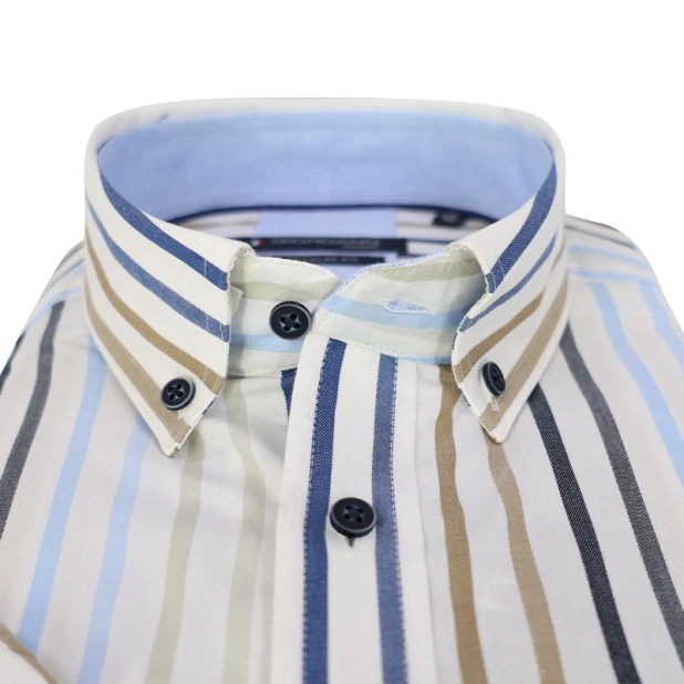 Giordano Overhemd Korte Mouw | Jeans Blauw Gestreept | www.pietkoopmans.nl